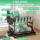 Load image into Gallery viewer, 2 Tier Dish Drying Rack for Kitchen Counter, Dish Drainers for Kitchen Counter with Drainboard, Metal Kitchen Dish Rack with Drain, Kitchen Drying Rack Two Tier, Black Dish Racks