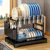 Load image into Gallery viewer, 2 Tier Dish Drying Rack for Kitchen Counter, Dish Drainers for Kitchen Counter with Drainboard, Metal Kitchen Dish Rack with Drain, Kitchen Drying Rack Two Tier, Black Dish Racks