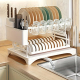 Load image into Gallery viewer, 2 Tier Dish Drying Rack for Kitchen Counter, Dish Drainers for Kitchen Counter with Drainboard, Metal Kitchen Dish Rack with Drain, Kitchen Drying Rack Two Tier, Black Dish Racks