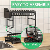 Load image into Gallery viewer, 2 Tier Dish Drying Rack for Kitchen Counter, Dish Drainers for Kitchen Counter with Drainboard, Metal Kitchen Dish Rack with Drain, Kitchen Drying Rack Two Tier, Black Dish Racks