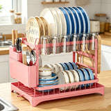 Load image into Gallery viewer, 2 Tier Dish Drying Rack for Kitchen Counter, Dish Drainers for Kitchen Counter with Drainboard, Metal Kitchen Dish Rack with Drain, Kitchen Drying Rack Two Tier, Black Dish Racks