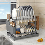 Load image into Gallery viewer, 2 Tier Dish Drying Rack for Kitchen Counter, Dish Drainers for Kitchen Counter with Drainboard, Metal Kitchen Dish Rack with Drain, Kitchen Drying Rack Two Tier, Black Dish Racks