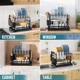 Load image into Gallery viewer, 2 Tier Dish Drying Rack for Kitchen Counter, Dish Drainers for Kitchen Counter with Drainboard, Metal Kitchen Dish Rack with Drain, Kitchen Drying Rack Two Tier, Black Dish Racks