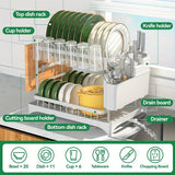 Load image into Gallery viewer, 2 Tier Dish Drying Rack for Kitchen Counter, Dish Drainers for Kitchen Counter with Drainboard, Metal Kitchen Dish Rack with Drain, Kitchen Drying Rack Two Tier, Black Dish Racks