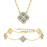Load image into Gallery viewer, D-Color VVS1 Four Leaf Clover Moissanite Jewelry Set 3 IN 1 Necklace Earrings Bracelet GRA Certified Pass Diamond Tester 18K Gold Plated S925 Sterling Silver Luxury Stackable Fine Jewelry Wedding Anniversary Party Gift For Women