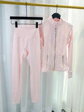 Load image into Gallery viewer, Gold zipper jacket and yoga pants set, sportswear, quick-dry and breathable, slimming and lightweight, tight-fitting