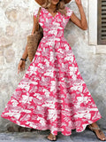 Load image into Gallery viewer, 2026 Vintage Floral Print Dress Elegant V-Neck Short Sleeve Long Women's Fashion Retro Gown