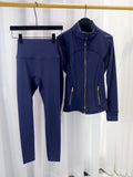 Load image into Gallery viewer, Gold zipper jacket and yoga pants set, sportswear, quick-dry and breathable, slimming and lightweight, tight-fitting