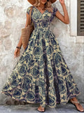Load image into Gallery viewer, 2026 Vintage Floral Print Dress Elegant V-Neck Short Sleeve Long Women's Fashion Retro Gown