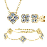 Load image into Gallery viewer, D-Color VVS1 Four Leaf Clover Moissanite Jewelry Set 3 IN 1 Necklace Earrings Bracelet GRA Certified Pass Diamond Tester 18K Gold Plated S925 Sterling Silver Luxury Stackable Fine Jewelry Wedding Anniversary Party Gift For Women