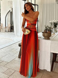 Load image into Gallery viewer, Tie-dye Gradient Hollow Out Women's Maxi Dress Elegant Off Shoulder A-line Hem Long Dresses New Summer 2025 Holiday Female Robes