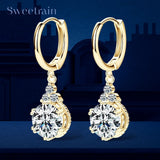Load image into Gallery viewer, Sweetrain 1CT 2CT Moissanite Drop Earrings For Women Sparkling Lab Diamond 18K Gold Plated 925 Sterling Silver Dangle Earring