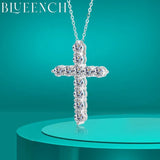 Load image into Gallery viewer, BLUEENCH Full Moissanite Cross Pendant Necklace Original 925 Sterling Sliver Chain Plated 18k White Gold Fine Necklace for Women