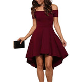 Load image into Gallery viewer, Off-Shoulder Elegance Women’s Asymmetrical Midi Dress - Solid Slim-Fit Season-Versatile Comfort Stretch