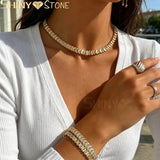 Load image into Gallery viewer, Geometric Moon Shaped Bling Cz Charm Link Chain High Polished Shiny Gold Color Metal Bracelet Necklace Fashion Women Jewelry