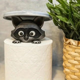 Load image into Gallery viewer, Cute Raccoon Toilet Paper Holder Playful Bathroom Decor With Trash Can Lid Cover Unique Gift Idea Funny Home Accessory