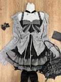 Load image into Gallery viewer, Sweet Lolita Early Autumn Three Piece Set Lace up Ruffles Cardigan Sexy Slim Fit Strapless Vest Tops High Waist Ruched Skirts