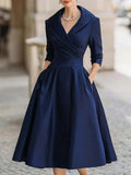 Load image into Gallery viewer, Women's Vintage V Neck Long Sleeve Wrap Waist A Line Midi Dress with Pockets