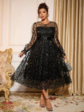Load image into Gallery viewer, Sophisticated Dinner Dress with Sheer Sleeves and Sparkling Details for Galas