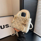 Load image into Gallery viewer, 2026 New Arrival Women's Quilted Mini Handbag, Elegant Diamond Pattern Top Handle Bag with Pearl Bow Charm,