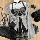 Load image into Gallery viewer, Sweet Lolita Early Autumn Three Piece Set Lace up Ruffles Cardigan Sexy Slim Fit Strapless Vest Tops High Waist Ruched Skirts