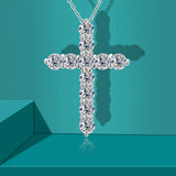 Load image into Gallery viewer, BLUEENCH Full Moissanite Cross Pendant Necklace Original 925 Sterling Sliver Chain Plated 18k White Gold Fine Necklace for Women