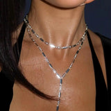 Load image into Gallery viewer, High Quality Geometric 5A CZ Tennis Chain Luxury Long Y Lariat Necklace For Women Fashion Rectangle Charm Choker Jewelry 2026