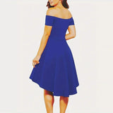 Load image into Gallery viewer, Off-Shoulder Elegance Women’s Asymmetrical Midi Dress - Solid Slim-Fit Season-Versatile Comfort Stretch