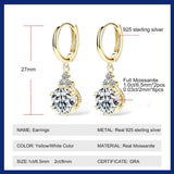 Load image into Gallery viewer, Sweetrain 1CT 2CT Moissanite Drop Earrings For Women Sparkling Lab Diamond 18K Gold Plated 925 Sterling Silver Dangle Earring
