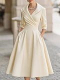 Load image into Gallery viewer, Women's Vintage V Neck Long Sleeve Wrap Waist A Line Midi Dress with Pockets