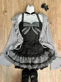 Load image into Gallery viewer, Sweet Lolita Early Autumn Three Piece Set Lace up Ruffles Cardigan Sexy Slim Fit Strapless Vest Tops High Waist Ruched Skirts