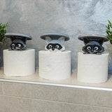 Load image into Gallery viewer, Cute Raccoon Toilet Paper Holder Playful Bathroom Decor With Trash Can Lid Cover Unique Gift Idea Funny Home Accessory