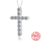Load image into Gallery viewer, BLUEENCH Full Moissanite Cross Pendant Necklace Original 925 Sterling Sliver Chain Plated 18k White Gold Fine Necklace for Women