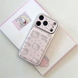 Load image into Gallery viewer, INS Electroplated Leather Hellokitty Phone Case for iPhone 17 Pro 15 14 16 Pro Max Fundas with Plush Pendant Strap Cute Cases