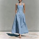 Load image into Gallery viewer, 2026 European and American Spring and Summer Neck-Hanging Linen-Style Leisure Fashion Slim-Fitting Pocket