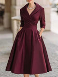 Load image into Gallery viewer, Women's Vintage V Neck Long Sleeve Wrap Waist A Line Midi Dress with Pockets