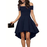 Load image into Gallery viewer, Off-Shoulder Elegance Women’s Asymmetrical Midi Dress - Solid Slim-Fit Season-Versatile Comfort Stretch
