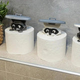 Load image into Gallery viewer, Cute Raccoon Toilet Paper Holder Playful Bathroom Decor With Trash Can Lid Cover Unique Gift Idea Funny Home Accessory