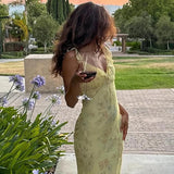 Load image into Gallery viewer, Cryptographic Summer Floral Print Plunge Maxi Dress Outfits Sexy Backless Fairy Sun Dresses Vacation Beachwear Vestido Coquette