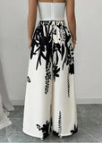 Load image into Gallery viewer, Women Black Ink Floral Print Wide Leg Pants Elastic High Waist Silky Satin Palazzo Trousers Summer Vacation Casual Loose Long Pants Beach Bottoms Vestidos