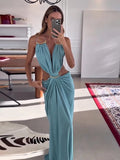 Load image into Gallery viewer, Sexy Women's Backless Dress Halter Sleeveless Waist Hollow Out Solid Female Dresses 2026 Summer Vacation Beach Fashion Lady Robe