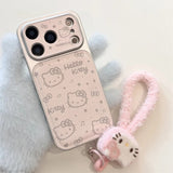 Load image into Gallery viewer, INS Electroplated Leather Hellokitty Phone Case for iPhone 17 Pro 15 14 16 Pro Max Fundas with Plush Pendant Strap Cute Cases
