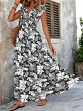 Load image into Gallery viewer, 2026 Vintage Floral Print Dress Elegant V-Neck Short Sleeve Long Women's Fashion Retro Gown