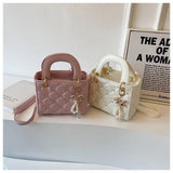 Load image into Gallery viewer, 2026 New Arrival Women's Quilted Mini Handbag, Elegant Diamond Pattern Top Handle Bag with Pearl Bow Charm,