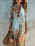 Load image into Gallery viewer, Elegant Shirt Dress for Women Digital Print Turndown Collar Single-breasted Dresses Flowy Casual Boho Summer Clothing