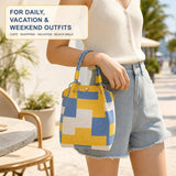 Load image into Gallery viewer, Mini Knitted Bucket Bag Women Small Handbag Geometric Colorblock Wristlet Purse With Detachable Handle