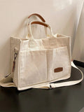 Load image into Gallery viewer, Letter Patch Decor Shopper Bag, Stylish Linen, PVC Bag For Groceries &amp; Gifts Back To School, Classic Casual, Suitable For Teen Girls Women College Students, Perfect For Back To School, College, Middle School, High School
