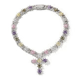 Load image into Gallery viewer, Colorful Flower Cuban Chain Full Paved Iced Out Bling Cubic Zirconia Cross Charms Baguette CZ Cuban Chain HipHop Jewelry