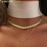 Load image into Gallery viewer, Geometric Moon Shaped Bling Cz Charm Link Chain High Polished Shiny Gold Color Metal Bracelet Necklace Fashion Women Jewelry
