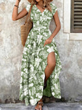Load image into Gallery viewer, 2026 Vintage Floral Print Dress Elegant V-Neck Short Sleeve Long Women's Fashion Retro Gown